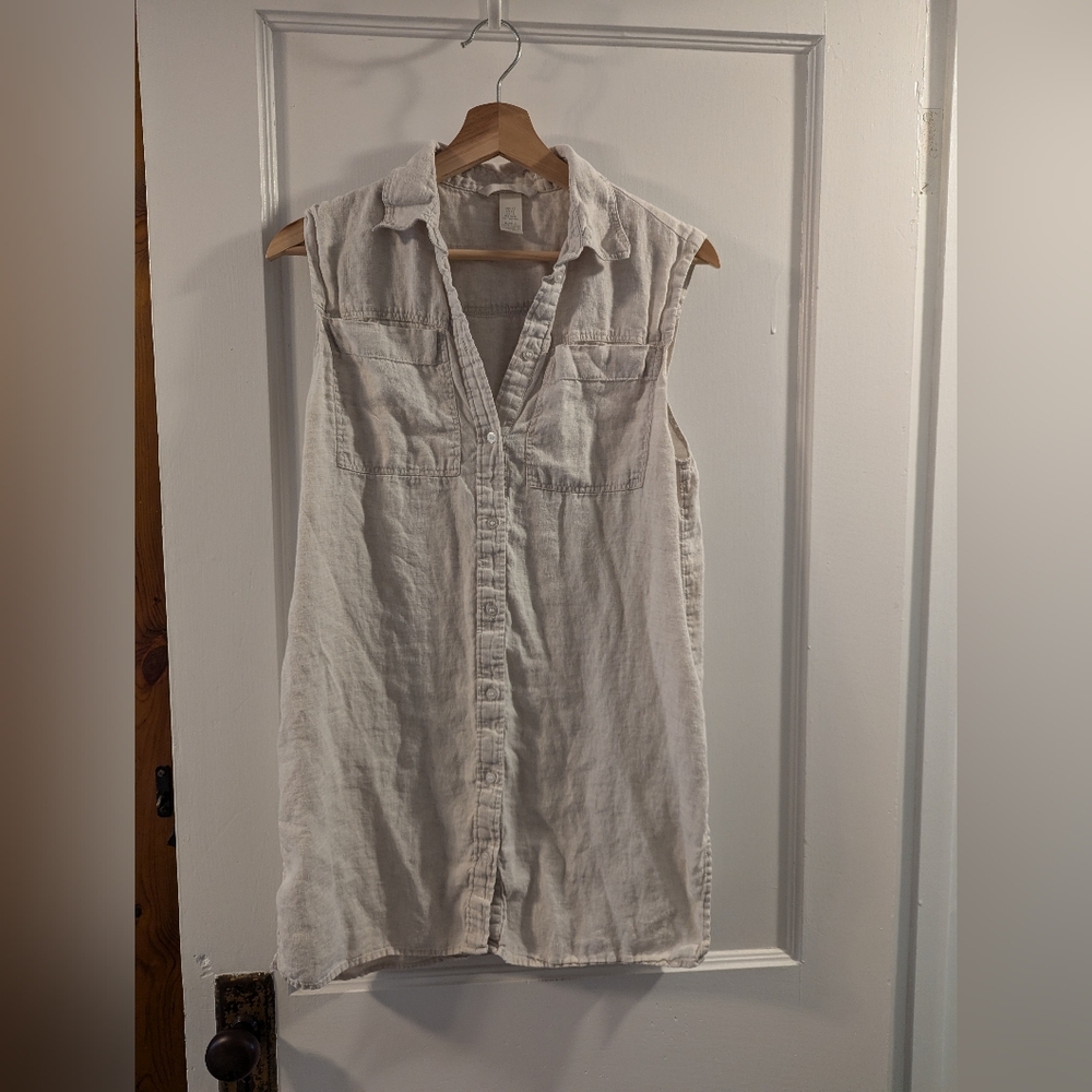 H&M Light Beige Sleeveless Linen Blouse XS